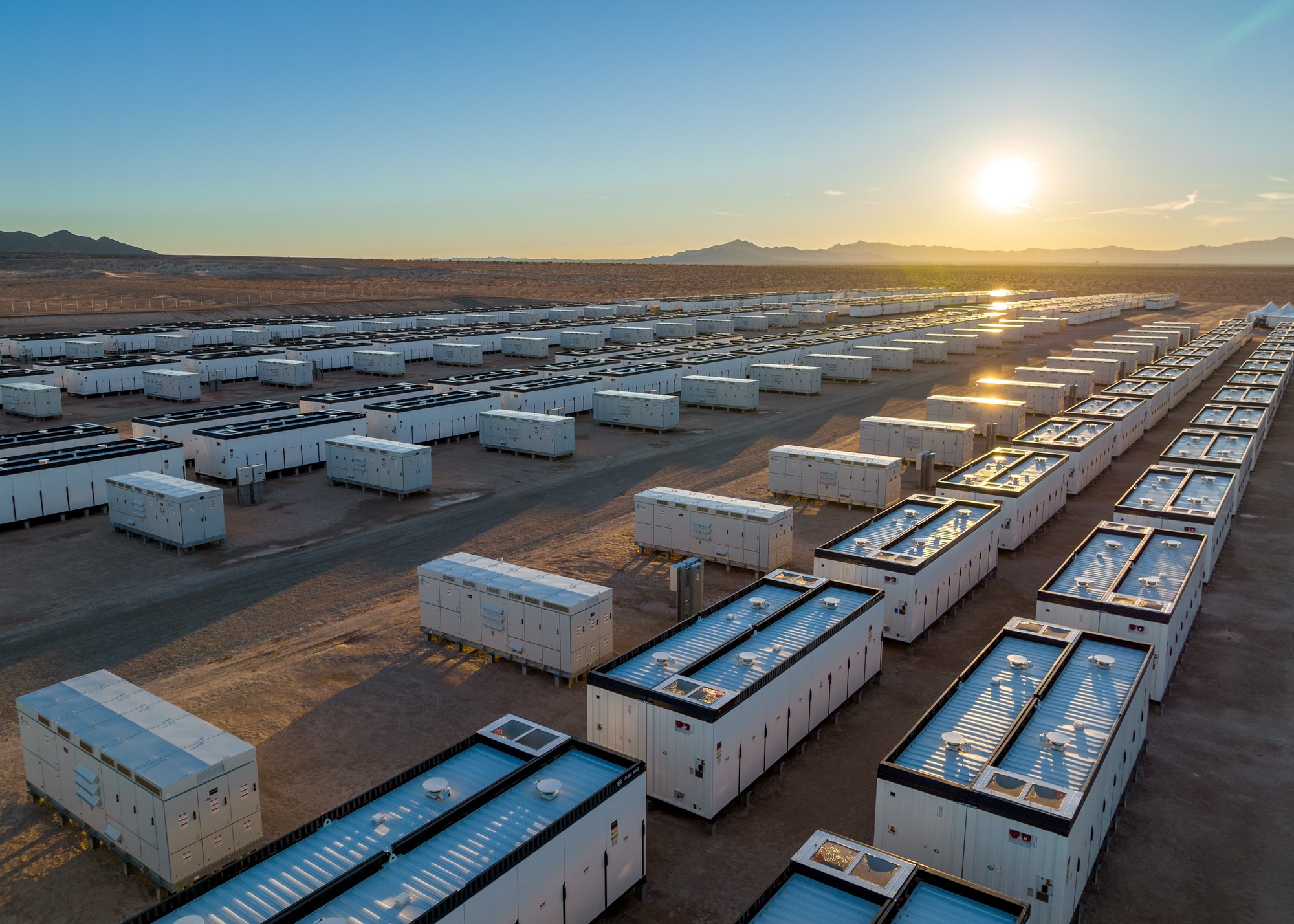 battery storage containers at sun set