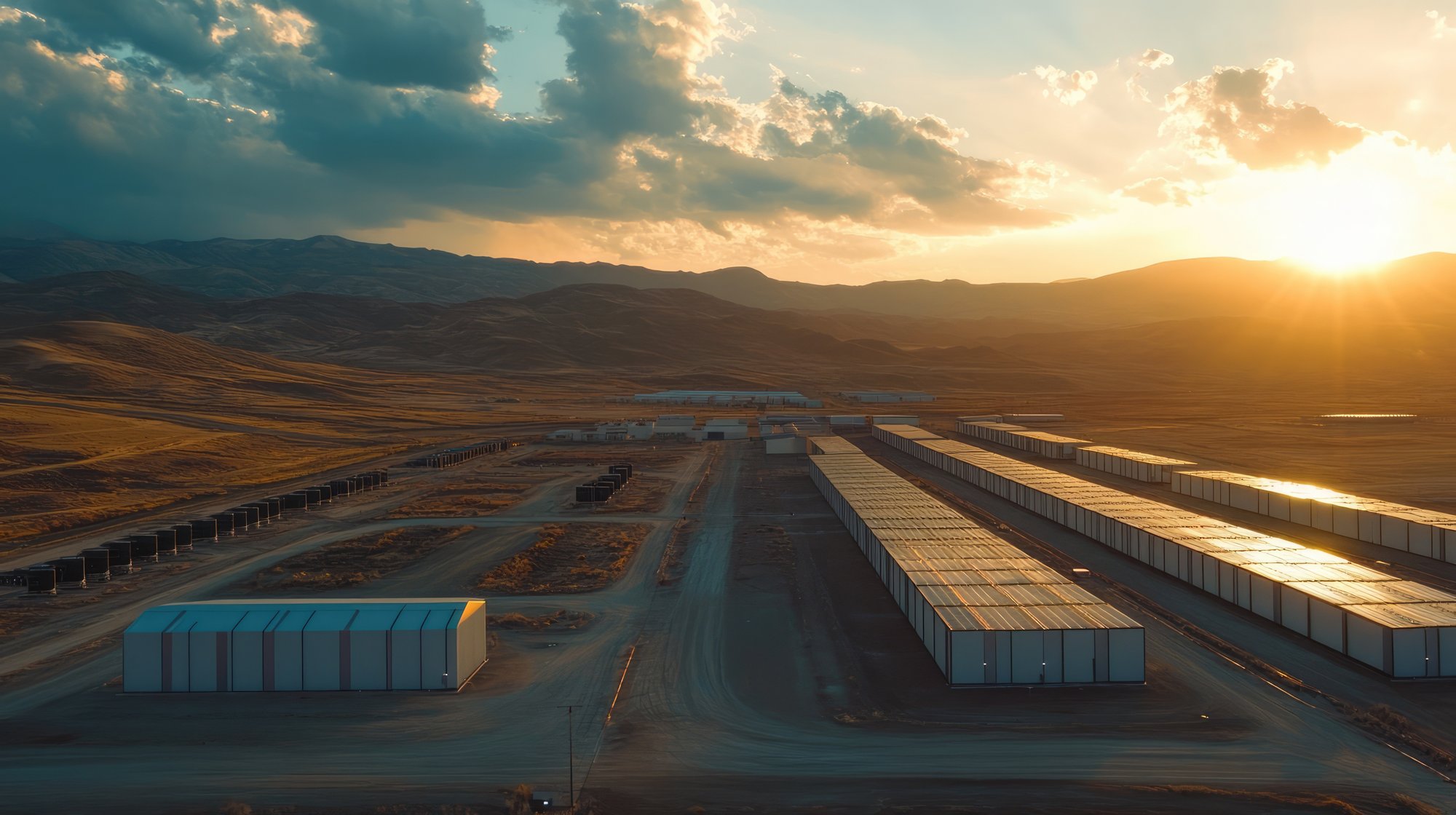 battery storage at sunset